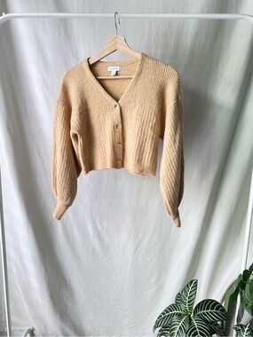Topshop Beige Ribbed Cropped V-Neck Cardigan